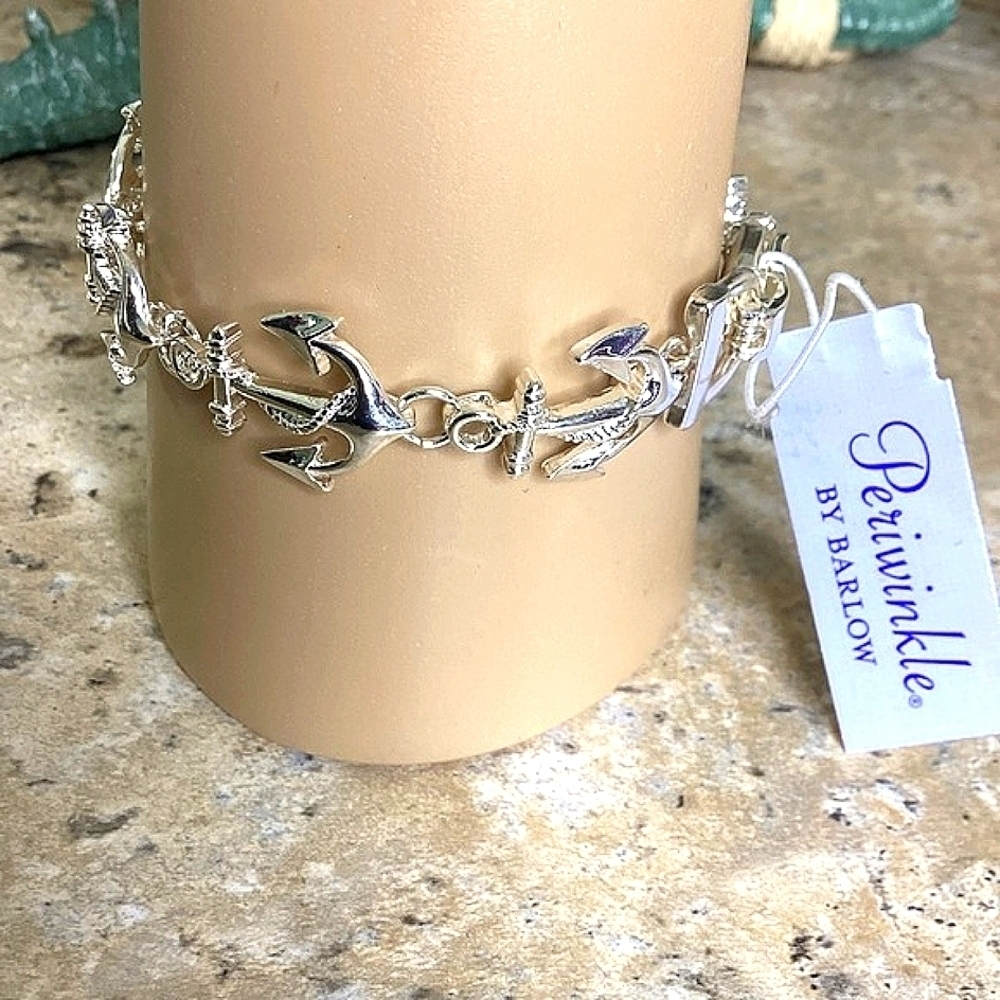 New Periwinkle By Barlow Anchor Silver Bracelet Summer Vacation Beach 7in Nwt